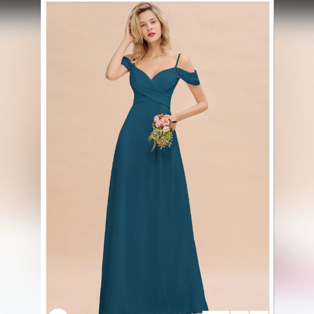 Stacee's A line Elegant Teal Off-Shoulder Dress size 14